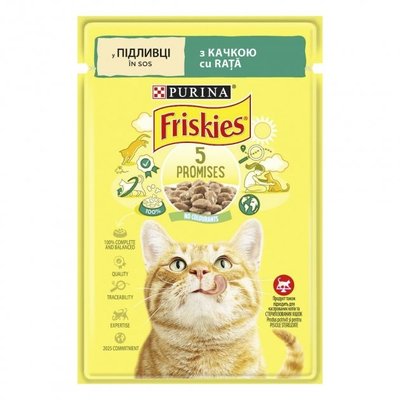 Вологий корм Purina Friskies для котів з качкою, шматочки у підливці 85 гр (7613036962278) VZ000035248F фото