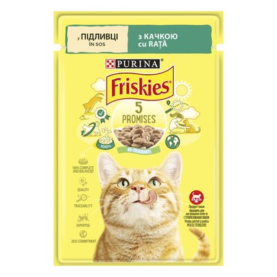 Влажный корм Purina Friskies для кошек с уткой, кусочки в соусе 85 гр (7613036962278) VZ000035248F фото