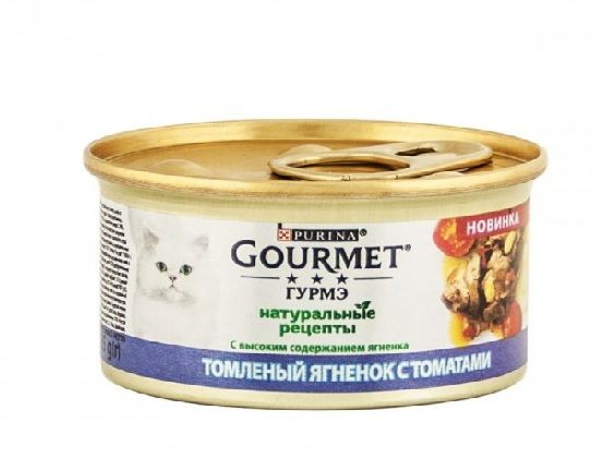 Влажный корм Purina Gourmet Натуральные рецепты для кошек, томленный Ягненок с Томатами 85 г.(7613038041834) VZ000062118F фото