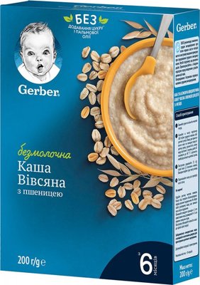 Дитяча каша Gerber Суха безмолочна швидкорозчинна Вівсяно-пшенична для дітей з 6 міс. 200 г (7613287016461) VZВ00098396NF фото