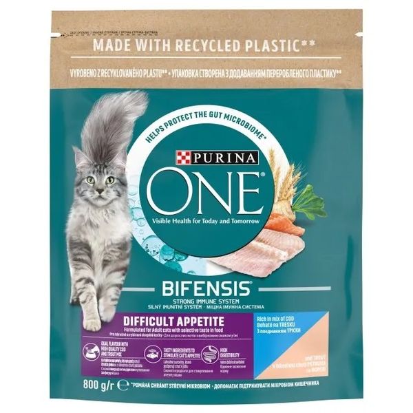 Сухой корм Purina One Difficult Appetite для взрослых кошек, с треской и форелью 800 г.(8445290073549) VZ000076293F фото