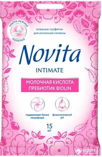 Упаковка влажных салфеток для интимной гигиены Novita Intimate Soft 15 шт (4823071616262) VZВ00147967NF фото