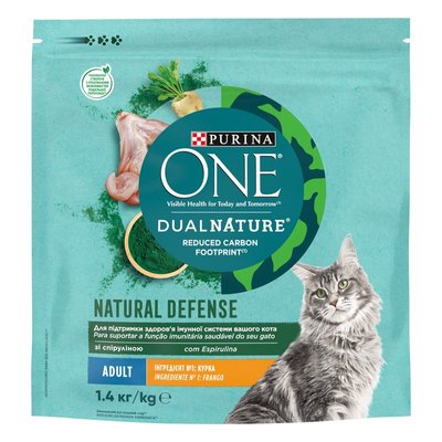 Сухой корм PURINA ONE Adult Dual Nature Spirulina для взрослых кошек, с курицей 1.4кг (7613036269025) VZ000076294F фото