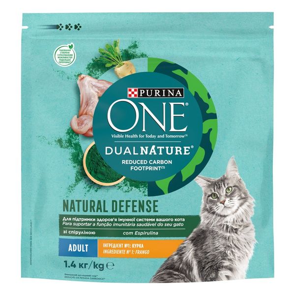 Сухой корм PURINA ONE Adult Dual Nature Spirulina для взрослых кошек, с курицей 1.4кг (7613036269025) VZ000076294F фото