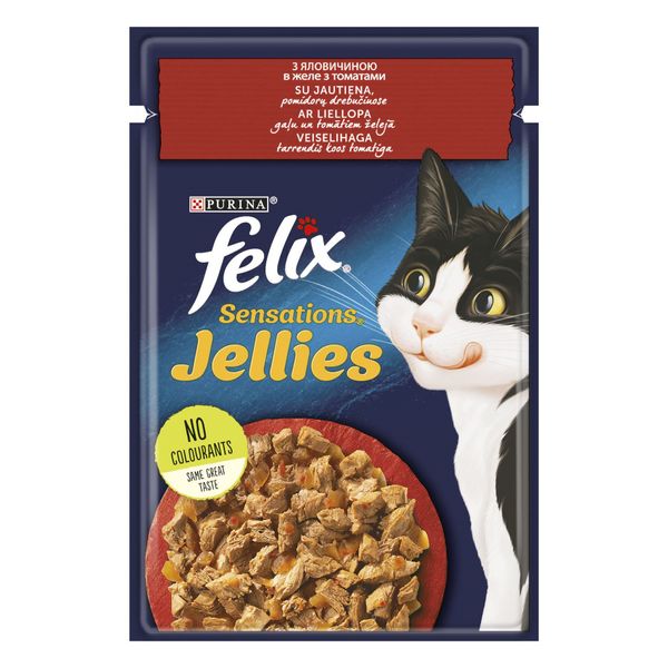 Влажный корм Felix Sensations для кошек с говядиной в желе с томатами 85г (7613039831724) VZ000071588F фото