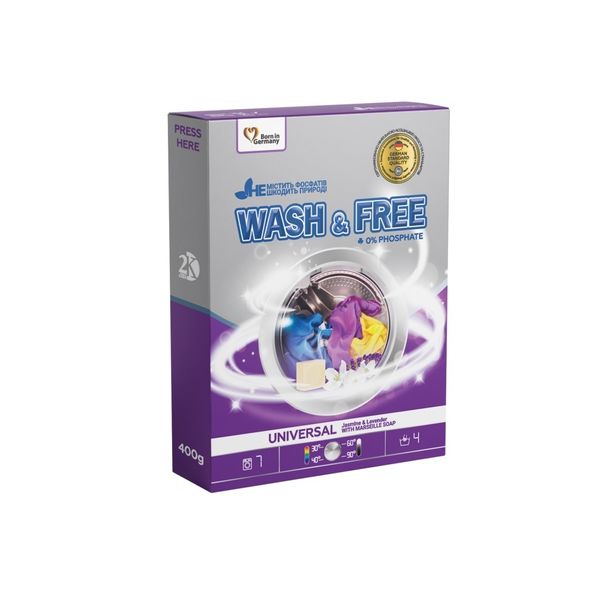 Порошок для стирки универсальный жасмин и лаванда с марсельским мылом Wash&Free 400 г (4262396140876) VZВ00302798NF фото